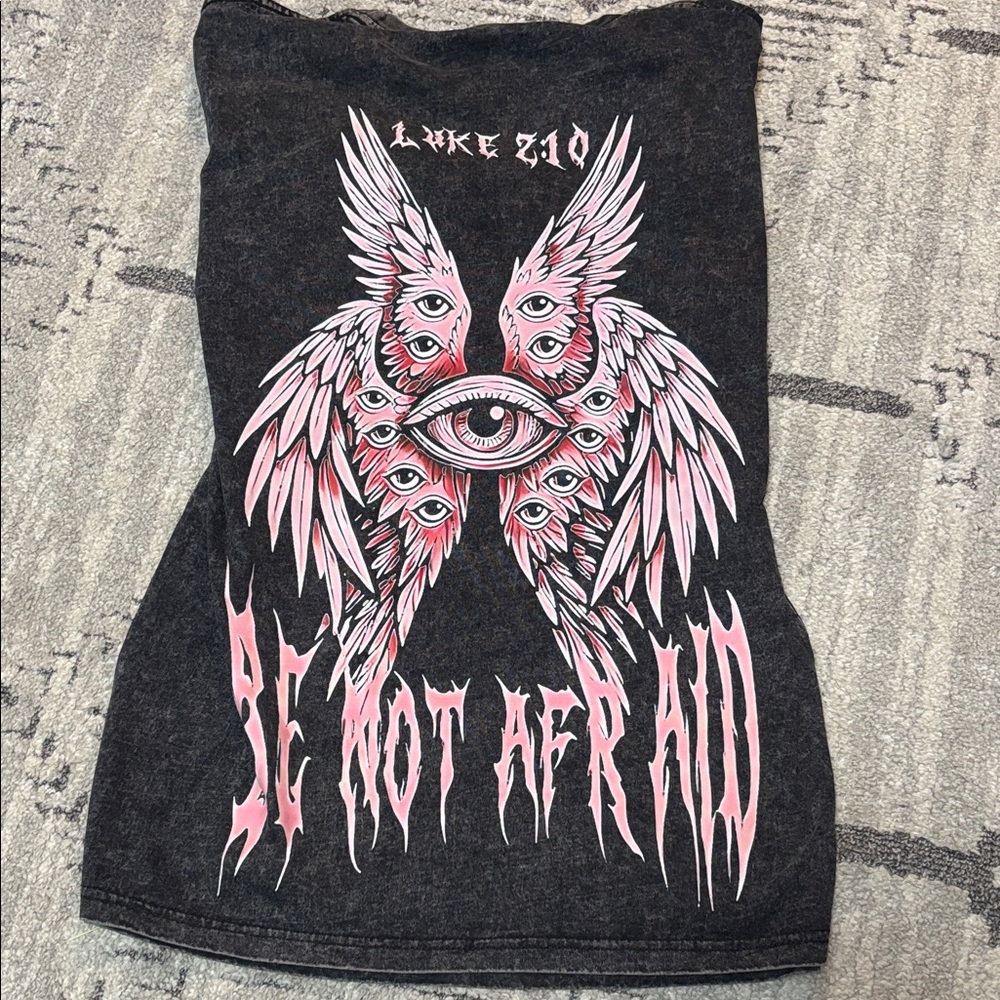 Black Graphic Tee with Pink Eye Design
